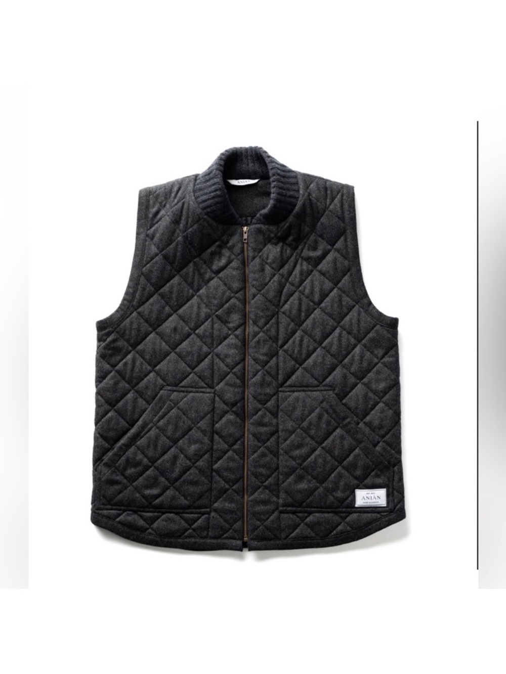 ANIAN Quilted Melton Wool Vest - Unisex - Charcoal - XS